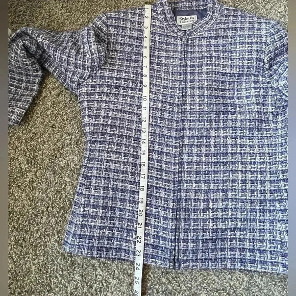 Style & Co Blue Tweed Zipper Front Longsleeve Winter Blazer Size 8 - Picture 8 of 9